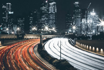 a photo of a busy highway, showing the flow of traffic